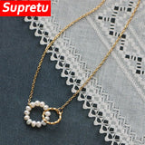 Freshwater Pearls Double Ring Pearl Pendant Necklace for Women