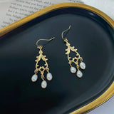 Golden Baroque Freshwater Pearl Earrings Vintage Flowers Hollow