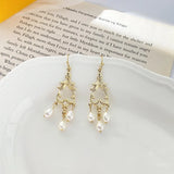 Golden Baroque Freshwater Pearl Earrings Vintage Flowers Hollow