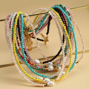 Freshwater Pearls Stone Bead Necklace Bohemian Choker Stainless Steel Pendant