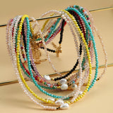 Freshwater Pearls Stone Bead Necklace Bohemian Choker Stainless Steel Pendant