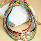 Freshwater Pearls Stone Bead Necklace Bohemian Choker Stainless Steel Pendant