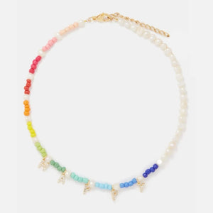 Rainbow Pearl CZ Letter Pendant Necklace Personalized Name Jewelry