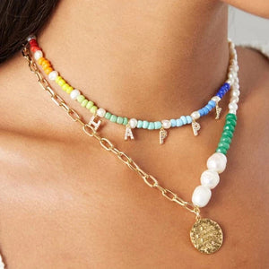 Rainbow Pearl CZ Letter Pendant Necklace Personalized Name Jewelry