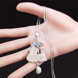 Cello Cat Necklace Freshwater Pearls Stainless Steel