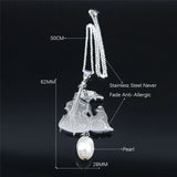 Cello Cat Necklace Freshwater Pearls Stainless Steel