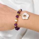Freshwater Shell Flower Charm Bracelet Crystal Stone Beads Stretch Bangles