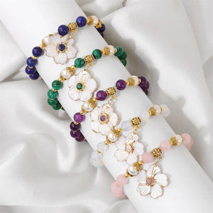 Freshwater Shell Flower Charm Bracelet Crystal Stone Beads Stretch Bangles