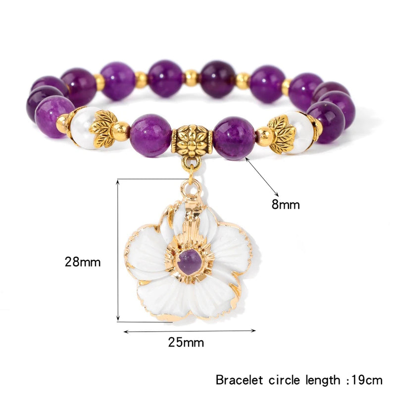 Freshwater Shell Flower Charm Bracelet Crystal Stone Beads Stretch Bangles