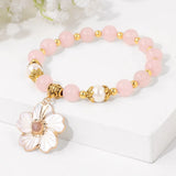 Freshwater Shell Flower Charm Bracelet Crystal Stone Beads Stretch Bangles