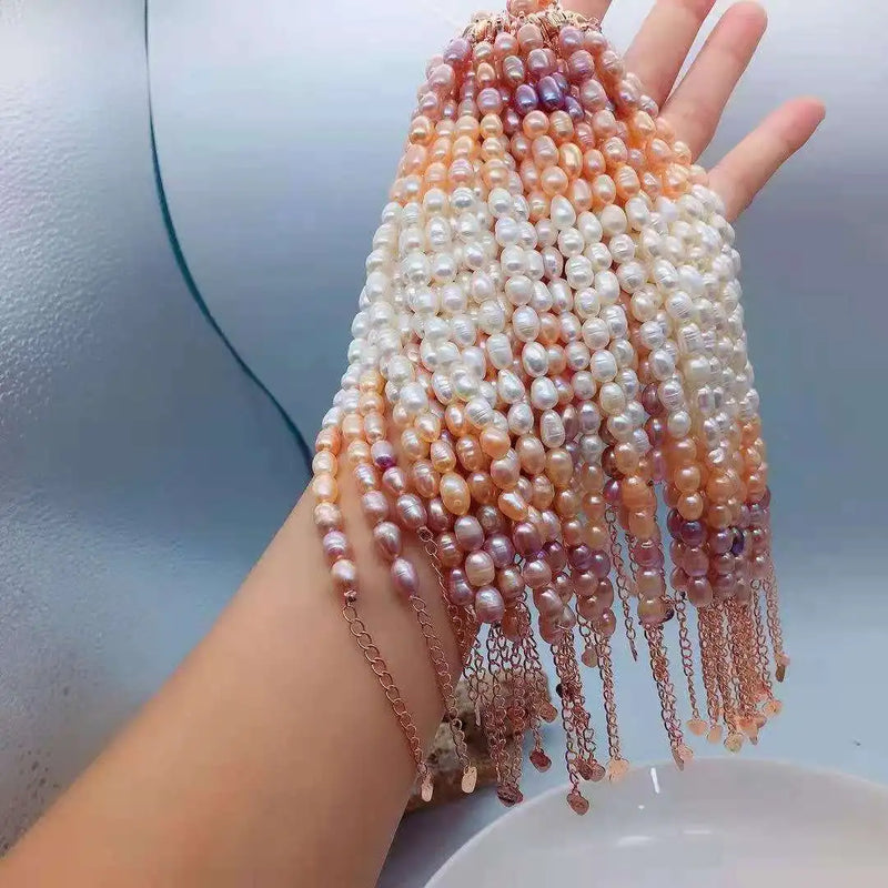 Freshwater Pearl Bracelet Dazzling Gradient Women's Copper Plated 18K