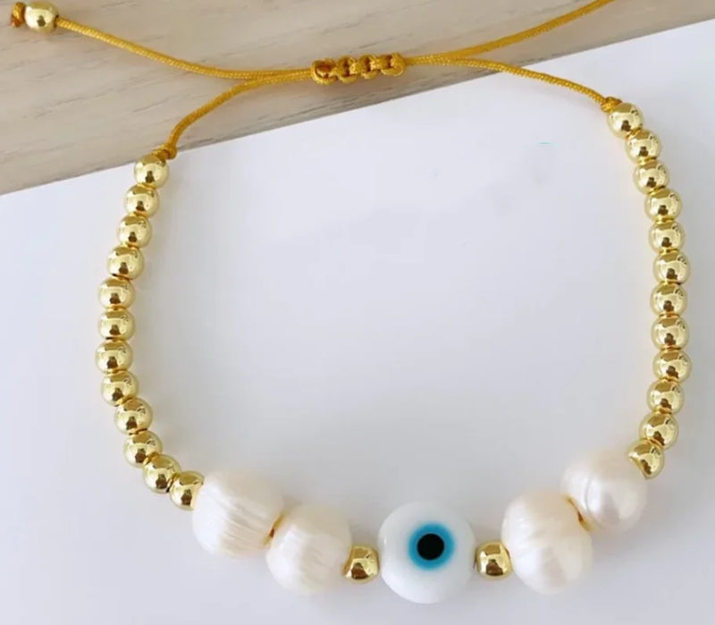 Freshwater Pearl Evil Eye Bracelet for Women