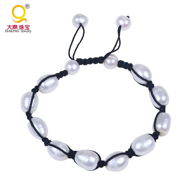 Freshwater Pearl Faceted Stone Bracelet Hand-Knitted Yoga Reiki