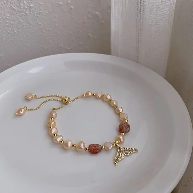 Baroque Freshwater Pearl Fishtail Bracelet Light Net Red