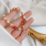 Baroque Freshwater Pearl Fishtail Bracelet Light Net Red