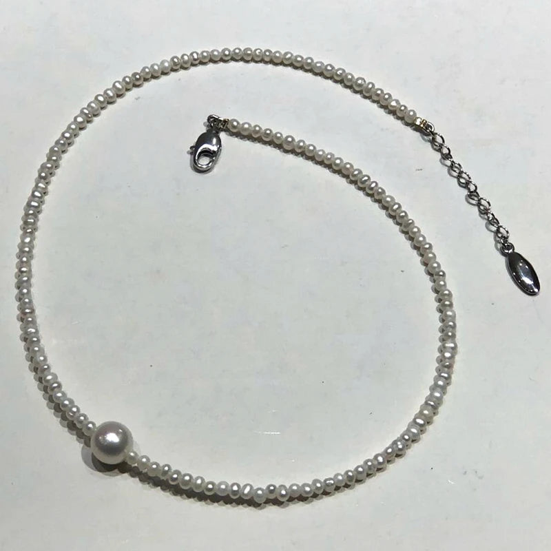 Freshwater Pearl Necklace 2mm & 8-9mm 17INCH