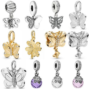 Spring Butterfly Pendant 925 Silver Charm for Bracelet DIY