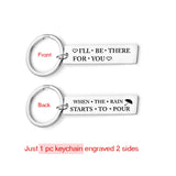 Friendship BFF Keychain - WHEN THE RAIN STARTS TO POUR, Engraved Keyring