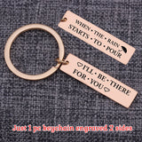 Friendship BFF Keychain - WHEN THE RAIN STARTS TO POUR, Engraved Keyring