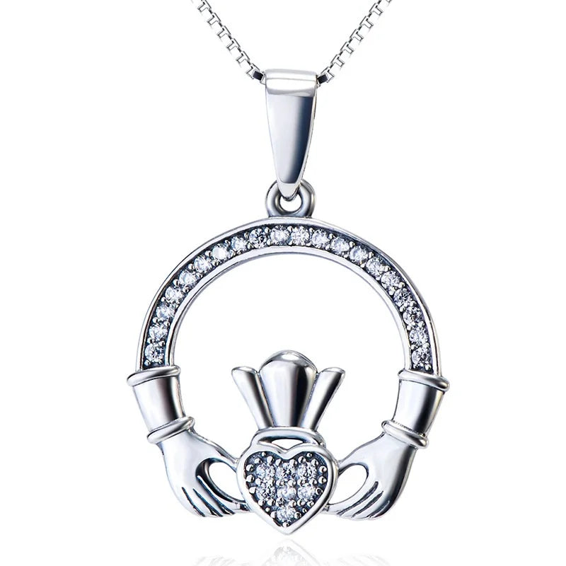 Friendship Love Heart Gemstone Claddagh Celtic Pendant Necklace