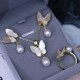 Fritillaria Inlaid Bow Freshwater Pearl Set 8-9mm