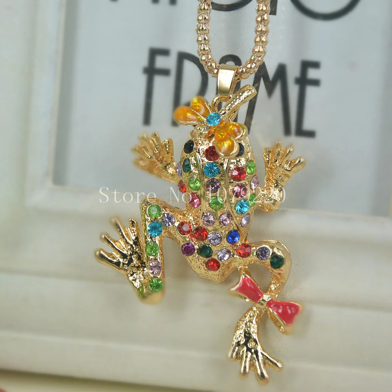 Frog Butterfly Sweater Bead Necklace Crystal Pendant