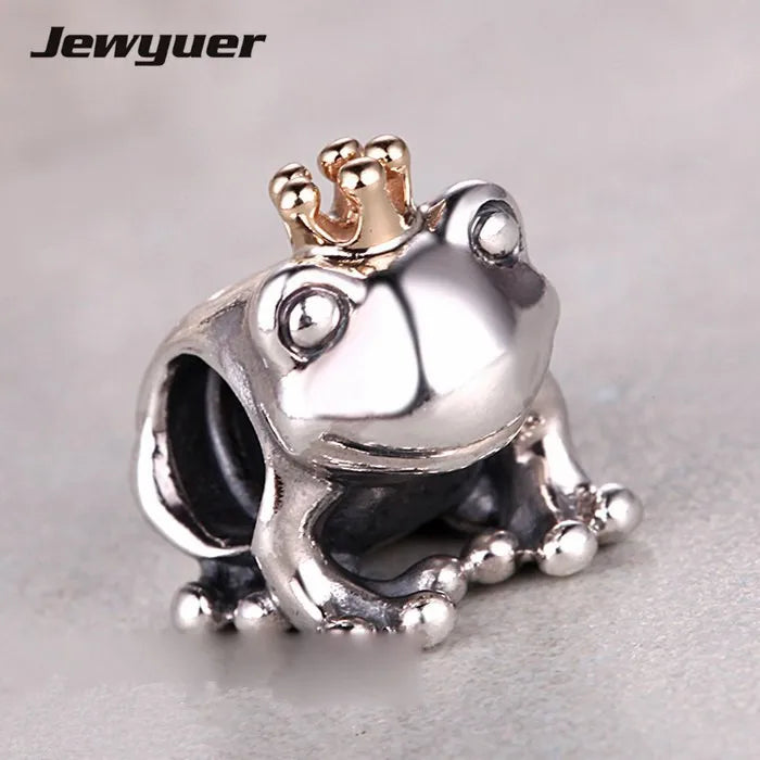 925 Silver Frog Prince Charm with Crown for Bracelets & Necklaces