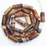 Frost 6/8X16mm Coffe Stripe Agates Tube Beads 24pcs