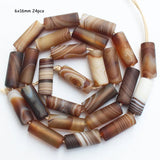 Frost 6/8X16mm Coffe Stripe Agates Tube Beads 24pcs