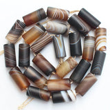 Frost 6/8X16mm Coffe Stripe Agates Tube Beads 24pcs