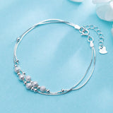 925 Sterling Silver Frosted Chain Bracelet for Women, Adjustable Bangle