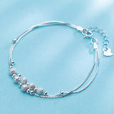 925 Sterling Silver Frosted Chain Bracelet for Women, Adjustable Bangle