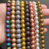 Frosted Matte Hematite Stone Beads - Rose Silver - Round Spacer Beads