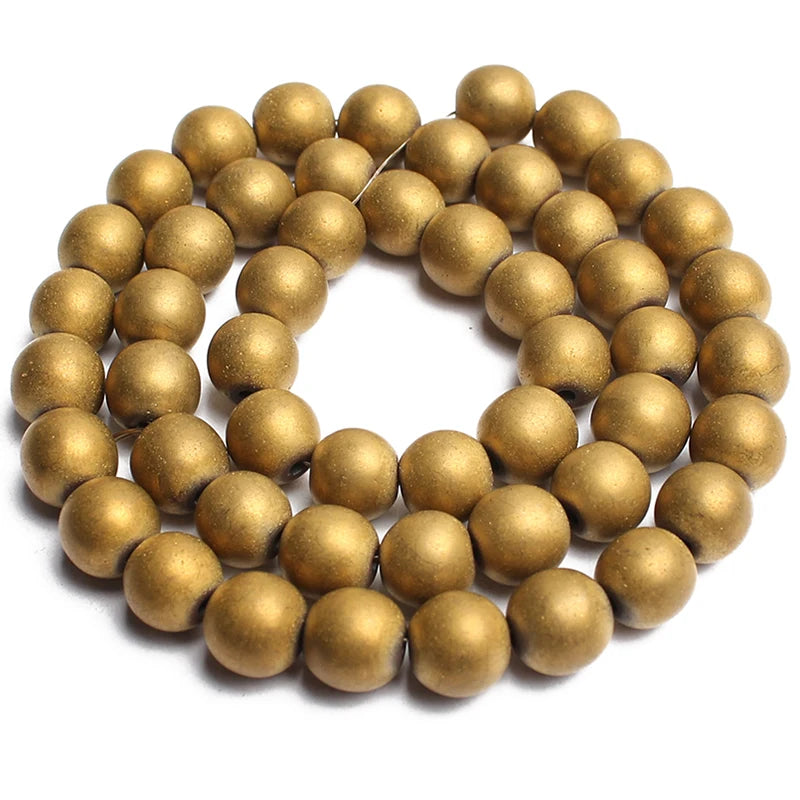 Frosted Matte Hematite Stone Beads - Rose Silver - Round Spacer Beads