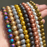 Frosted Matte Hematite Stone Beads - Rose Silver - Round Spacer Beads