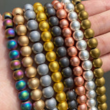 Frosted Matte Hematite Stone Beads - Rose Silver - Round Spacer Beads