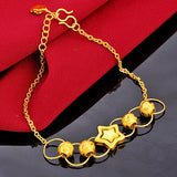 24K Gold-Plated Star Beads Bracelet, Round Bead Chain, Long-Lasting Shine