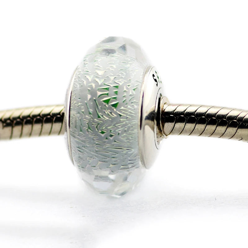 925 Sterling Silver Frosty Mint Glass Charms for Bracelets