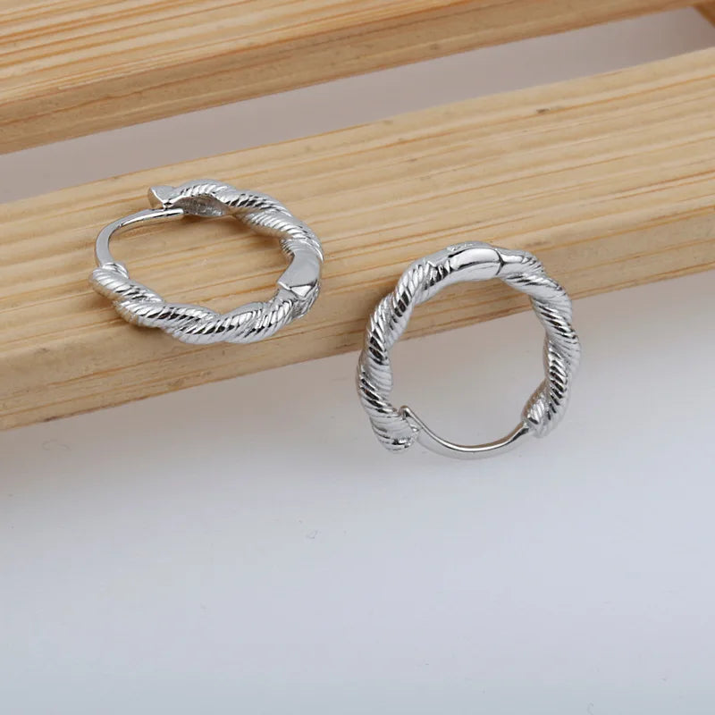 S925 Sterling Silver Twist Circle Earrings Retro Small Earrings