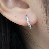 S925 Sterling Silver Twist Circle Earrings Retro Small Earrings