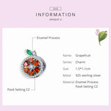 925 Sterling Silver Grapefruit Bead Red Zircon Charm