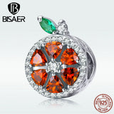 925 Sterling Silver Grapefruit Bead Red Zircon Charm