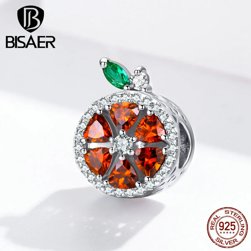 925 Sterling Silver Grapefruit Bead Red Zircon Charm