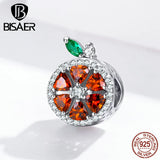 925 Sterling Silver Grapefruit Bead Red Zircon Charm