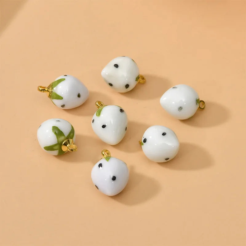Strawberry Ceramic Pendant Beads for DIY Jewelry Making