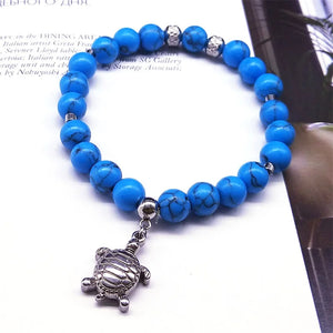 Natural Stone Bracelet Turtle Pendant Charm Beads Bracelet