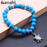 Natural Stone Bracelet Turtle Pendant Charm Beads Bracelet