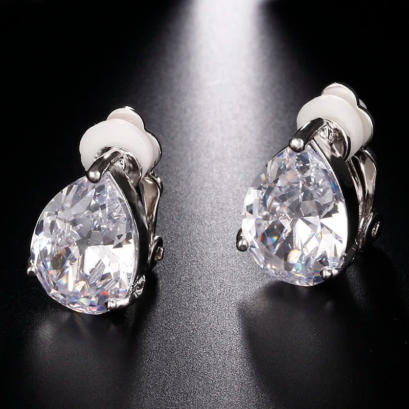 Cubic Zirconia Clip Earrings CZ Crystal Female Wedding