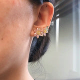 Fashion Pink Flower Ear Clips with Piercing for Women