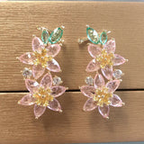 Fashion Pink Flower Ear Clips with Piercing for Women